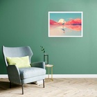 Quadro Decorativo Flamingo Montanhas  - 50x70cm Moldura Branca