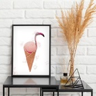 Quadro Decorativo Flamingo Sorvete 33x24cm Moldura:madeira Pr