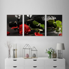 Quadro Decorativo Flor Rosa E Vinho 3 Peças Para Sala De Estar