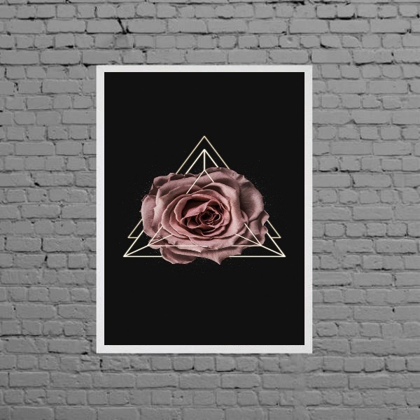 Quadro Decorativo Flor Rosa Triângulo 24x18cm Moldura:madeira