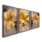 Quadro Decorativo Floral Amarelo Com 3 Telas De Parede Para S