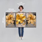 Quadro Decorativo Floral Amarelo Com 3 Telas De Parede Para S