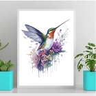 Quadro Decorativo Floral Beija-flor Aquarela 33x24cm Moldura: