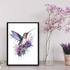 Quadro Decorativo Floral Beija-flor Aquarela 45x34cm - Com Vi
