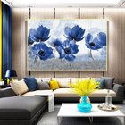 Quadro Decorativo Floral Blue Papoilas Com Moldura Dourada 20