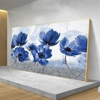 Quadro Decorativo Floral Blue Papoilas Com Moldura Dourada 90