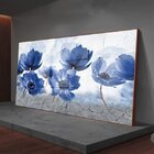 Quadro Decorativo Floral Blue Papoilas Com Moldura Marrom E V