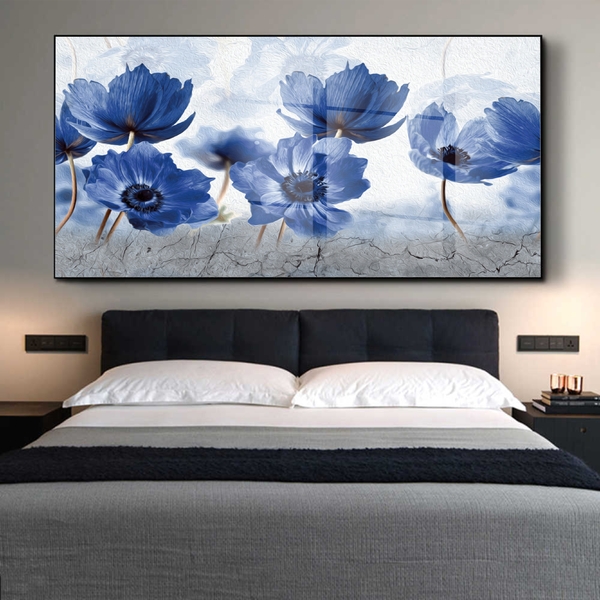 Quadro Decorativo Floral Blue Papoilas Com Moldura Preta E Vi