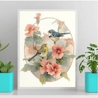 Quadro Decorativo Floral Casal Pássaros 33x24cm - Com Vidro M