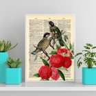 Quadro Decorativo Floral Com Pássaros 45x34cm Moldura:madeira