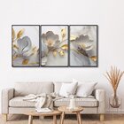 Quadro Decorativo Floral Delicado Branco E Dourado 3 Telas 60