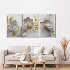 Quadro Decorativo Floral Delicado Branco E Dourado 3 Telas 60