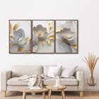 Quadro Decorativo Floral Delicado Branco E Dourado 3 Telas 60