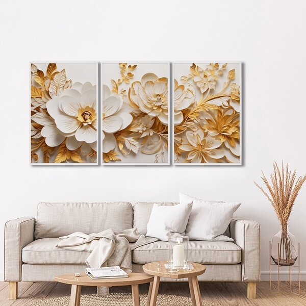 Quadro Decorativo Floral Delicado Flores Brancas E Amarelas C