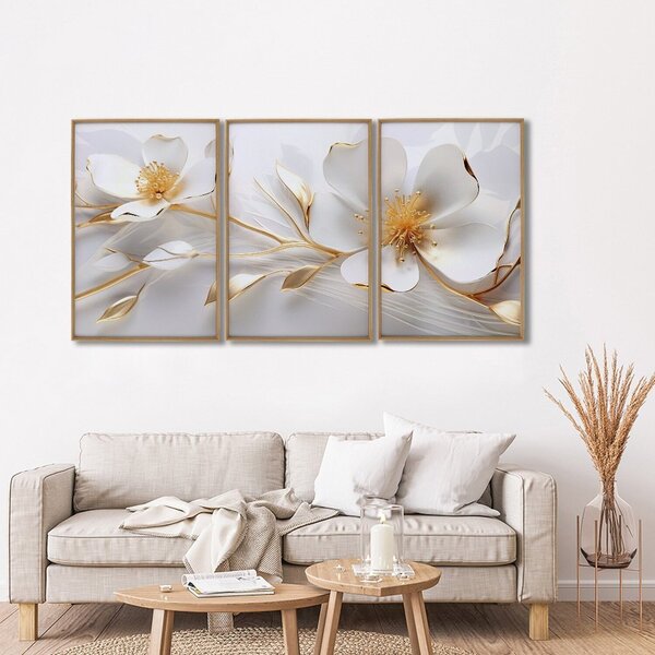 Quadro Decorativo Floral Delicado Magnólias 3 Telas 60x90cm P