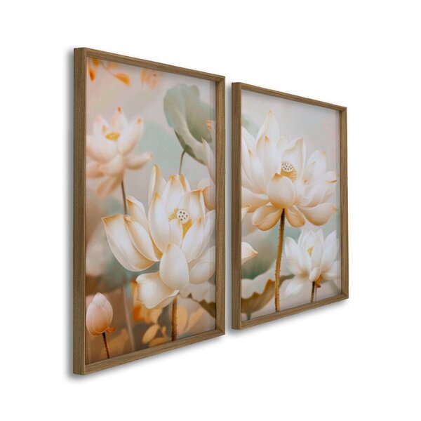 Quadro Decorativo Floral Flor De Lótus 2 Telas 60x90cm Para S