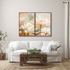 Quadro Decorativo Floral Flor De Lótus Com 2 Telas De Parede