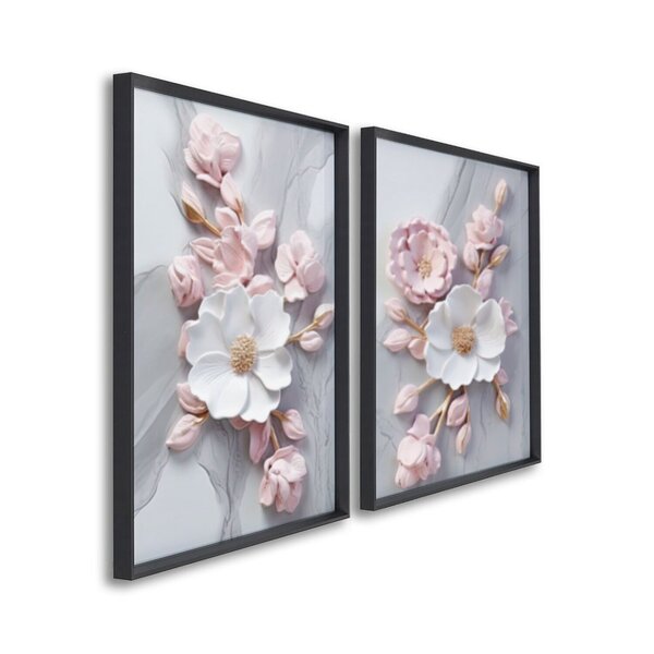 Quadro Decorativo Floral Flor De Porcelana Com 2 Telas De Par