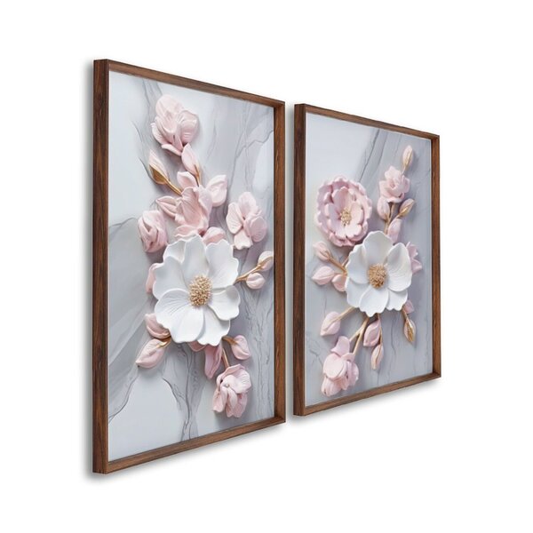Quadro Decorativo Floral Flor De Porcelana Com 2 Telas De Par