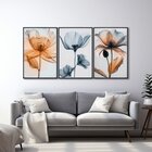 Quadro Decorativo Floral Flores Com Caule Com 3 Telas De Pare