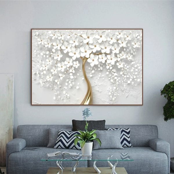 Quadro Decorativo Floral Flower Tree Com Moldura Marrom 100x70