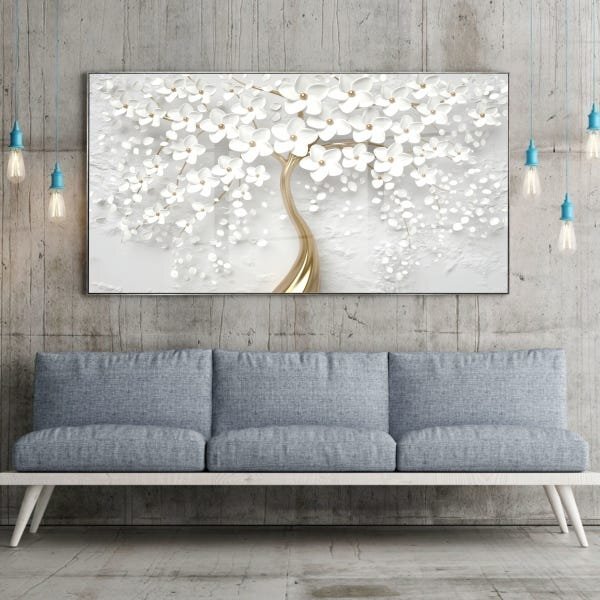Quadro Decorativo Floral Flower Tree Com Moldura Prata E Vidr