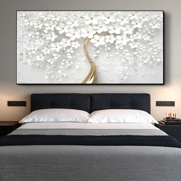 Quadro Decorativo Floral Flower Tree Com Moldura Preta E Vidr