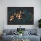Quadro Decorativo Floral Hibisco Preto Com Moldura Marrom 150