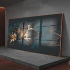 Quadro Decorativo Floral Hibisco Preto Com Moldura Marrom E V