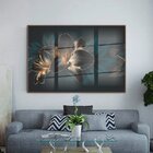 Quadro Decorativo Floral Hibisco Preto Com Moldura Marrom E V