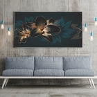 Quadro Decorativo Floral Hibisco Preto Com Moldura Prata 200x