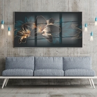 Quadro Decorativo Floral Hibisco Preto Com Moldura Prata E Vi