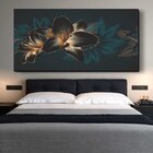 Quadro Decorativo Floral Hibisco Preto Com Moldura Preto 150x