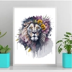 Quadro Decorativo Floral Leão Aquarela 33x24cm - Com Vidro Mo
