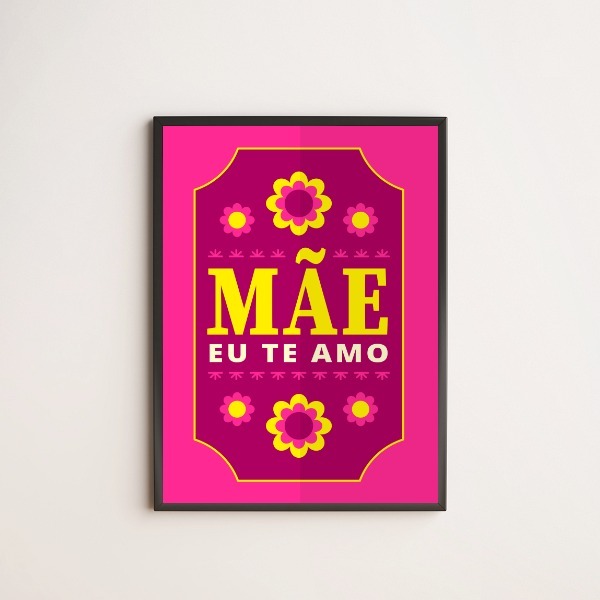Quadro Decorativo Floral Mãe, Eu Te Amo 24x18cm - Com Vidro M