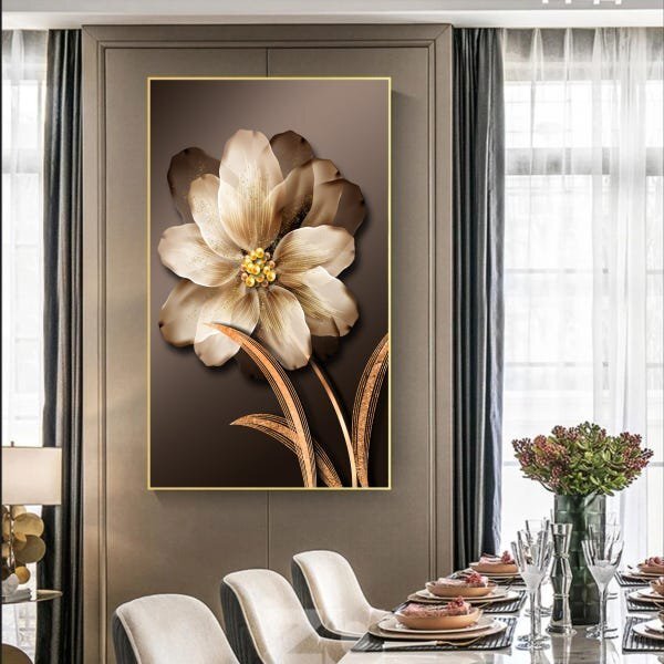 Quadro Decorativo Floral Pingos De Ouro Com Moldura Dourada 2