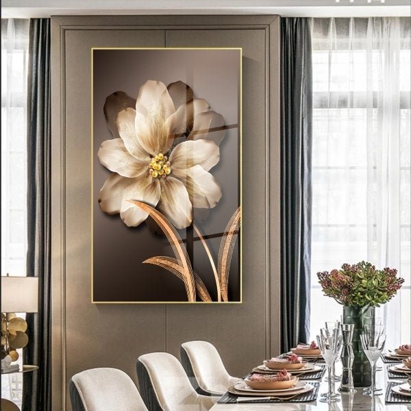 Quadro Decorativo Floral Pingos De Ouro Com Moldura Dourada E
