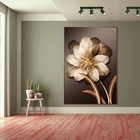 Quadro Decorativo Floral Pingos De Ouro Com Moldura Marrom 20