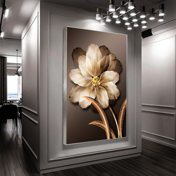 Quadro Decorativo Floral Pingos De Ouro Com Moldura Prata 180