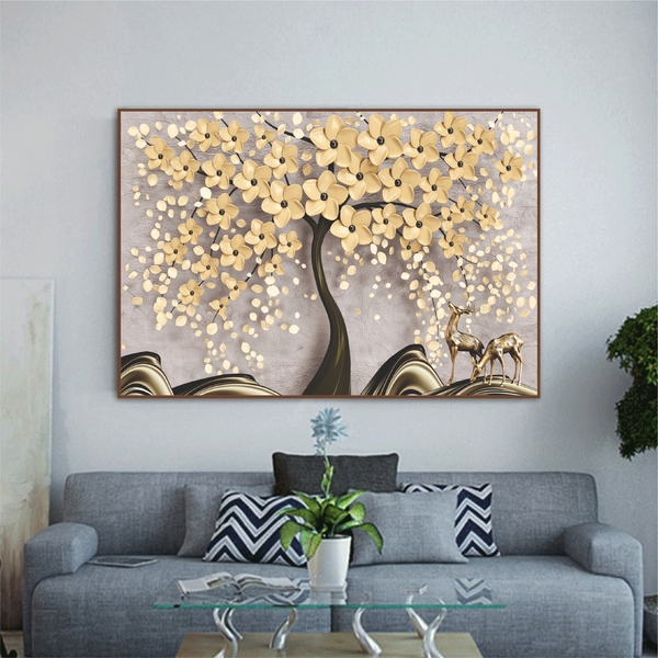 Quadro Decorativo Floral Spring Flower Tree Com Moldura Marro