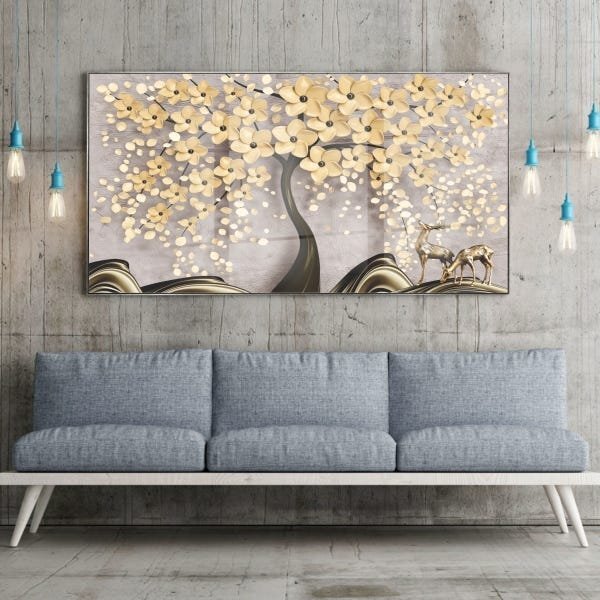 Quadro Decorativo Floral Spring Flower Tree Com Moldura Prata