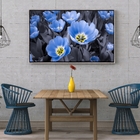 Quadro Decorativo Floral Tulipas Azuis Moldura Prata 150x80