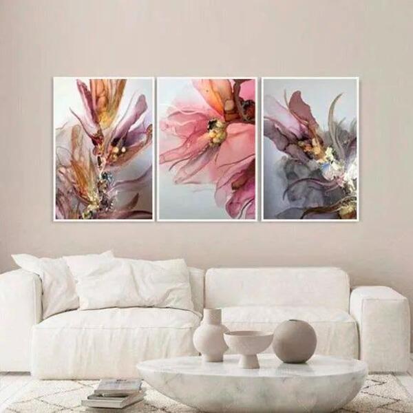 Quadro Decorativo Flores Abstratas Coloridas 50x70 com Moldur
