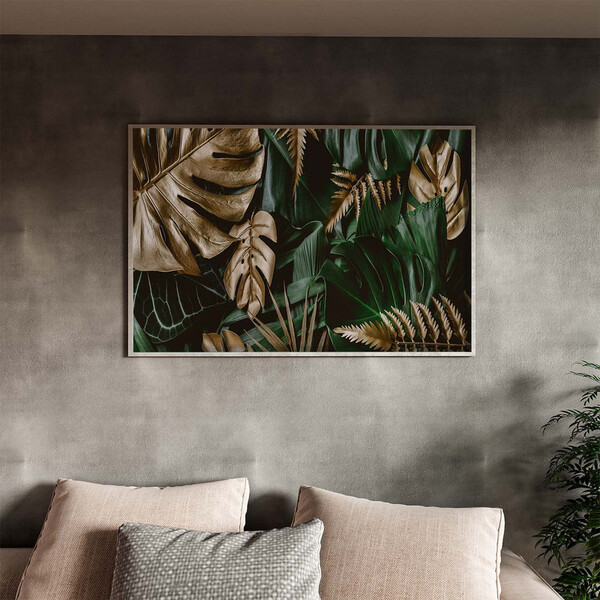 Quadro Decorativo Flores E Fohas Costela De Adao Gold And Gre