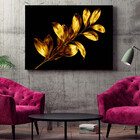 Quadro Decorativo Flores E Folhas Douradas - 180x120 Cm