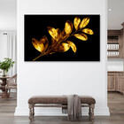 Quadro Decorativo Flores E Folhas Douradas - 200x120 Cm