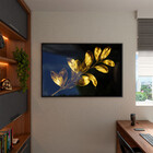 Quadro Decorativo Flores E Folhas Douradas Com Moldura E Vidr
