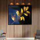 Quadro Decorativo Flores E Folhas Douradas Com Moldura E Vidr