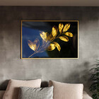 Quadro Decorativo Flores E Folhas Douradas Com Moldura E Vidr