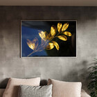Quadro Decorativo Flores E Folhas Douradas Com Moldura E Vidr